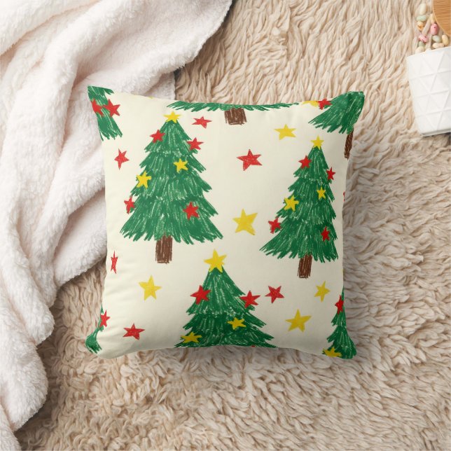 Cheerful Textured Christmas Star Repeating Design Kudde (Filt)