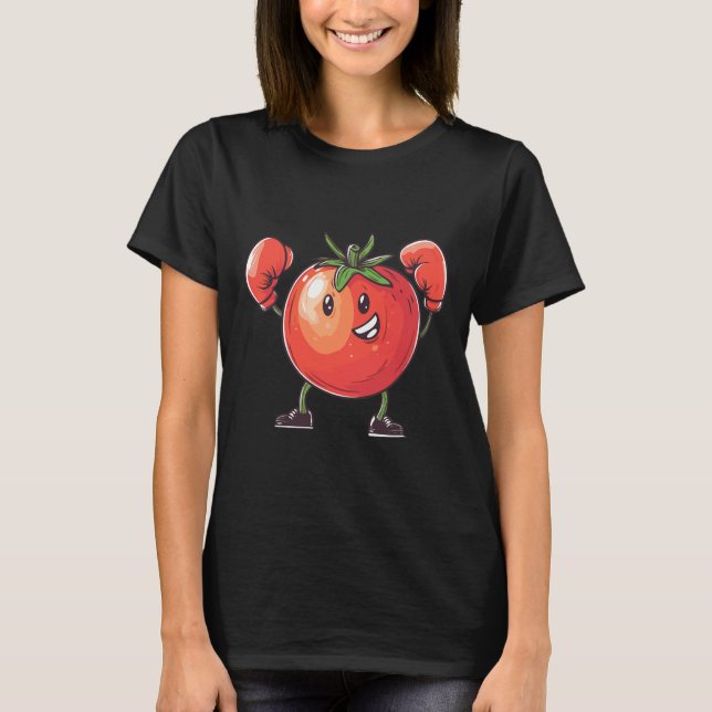 Cheerful Tomato med boxinghandskar, Roligt T Shirt (Framsida)