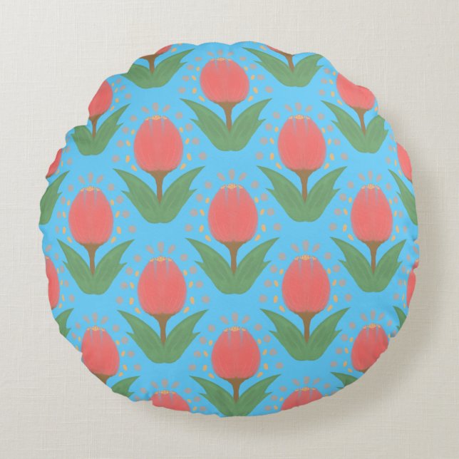 Cheerful Tulips Round Pillow Rund Kudde (Framsidan)