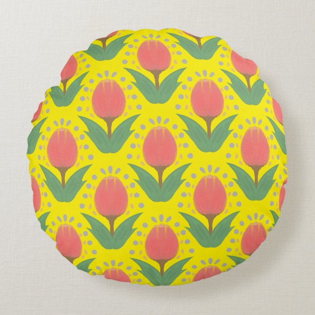 Cheerful Tulips Round Pillow Rund Kudde (Framsidan)