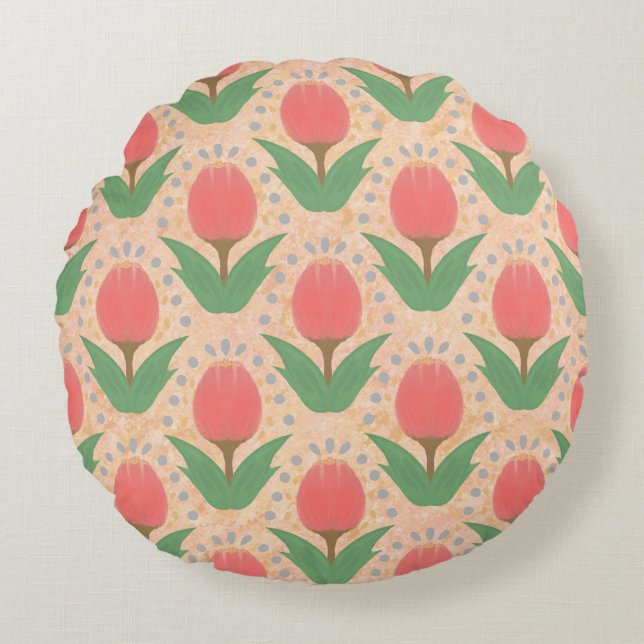 Cheerful Tulips Round Pillow Rund Kudde (Framsidan)