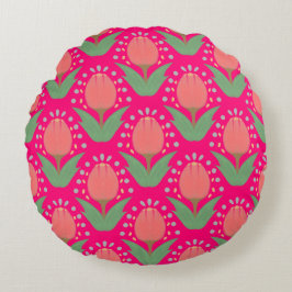 Cheerful Tulips Round Pillow Rund Kudde