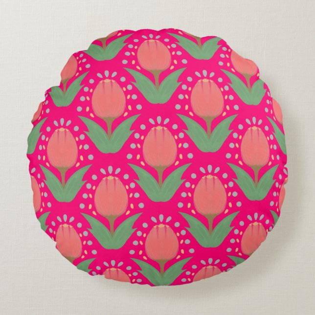 Cheerful Tulips Round Pillow Rund Kudde (Framsidan)