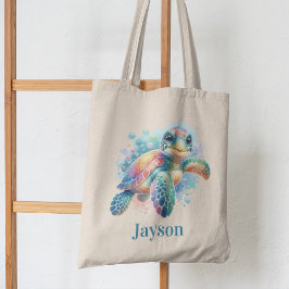 Cheerful Turtle Watercolor - Kids Oceanic Tygkasse