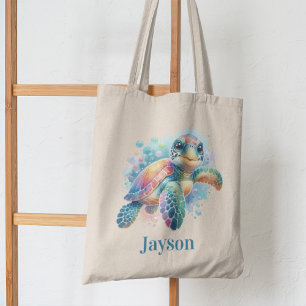 Cheerful Turtle Watercolor - Kids Oceanic Tygkasse