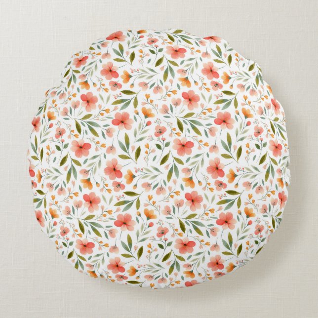 Cheerful Vår Peach Flowers Rund Kudde (Framsidan)