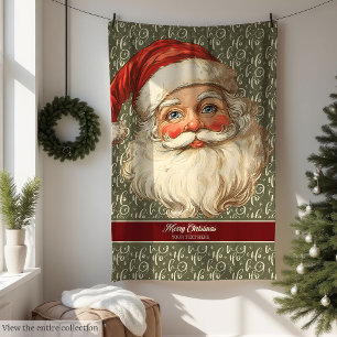 Cheerful Vintage Santa Throw för Classic Julafton Fleecefilt