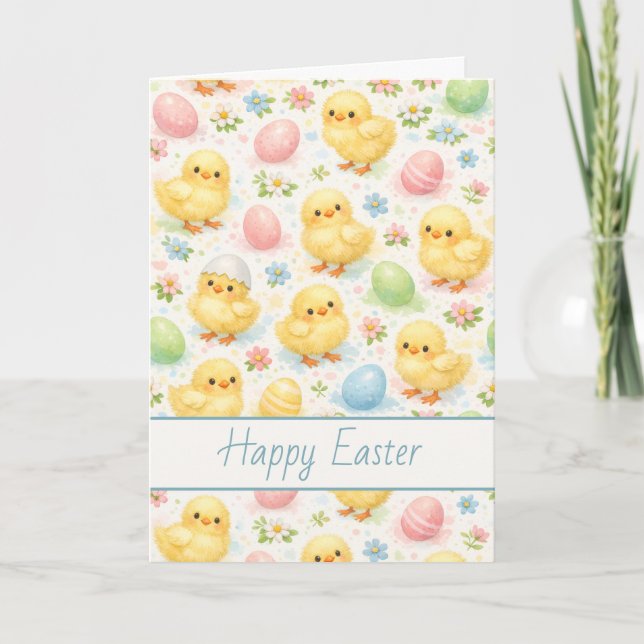 Cheerful Watercolor Chick & Egg Easter Card Helgkort (Framsida)