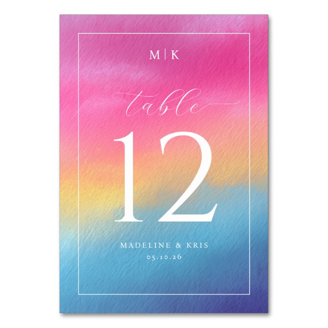 Cheerful Watercolor Gradient Table Number Bordsnummer (Framsidan)