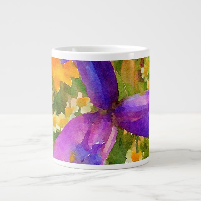 Cheerful Watercolor Vår blommor Jumbo Mugg (Framsidan)