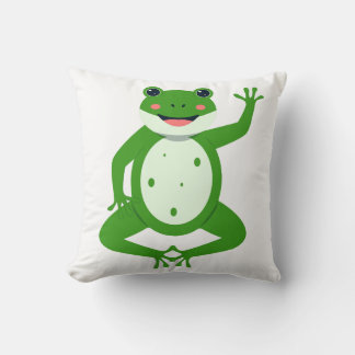 Cheerful Waving Green Frog Throw Pillow – Whimsica Kudde