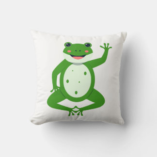 Cheerful Waving Green Frog Throw Pillow – Whimsica Kudde