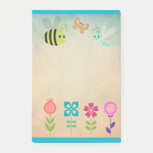 Cheerful Whimsized Collection of Flowers and Kryp Post-it Block