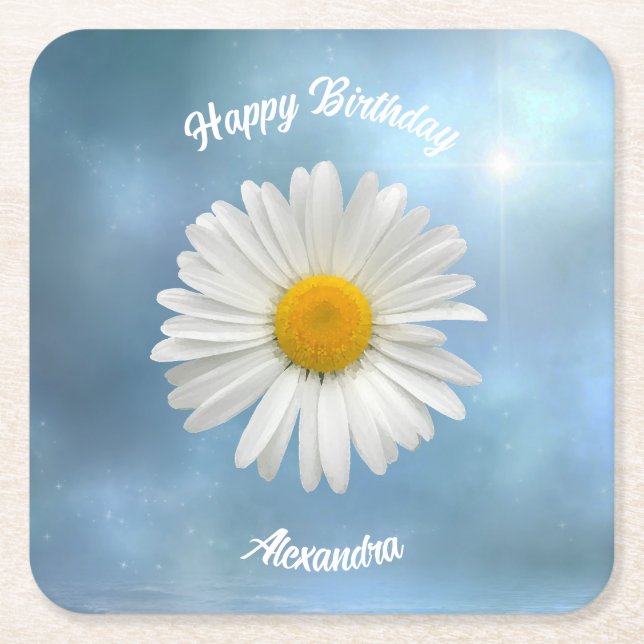 Cheerful White Daisy Underlägg Papper Kvadrat (Framsidan)