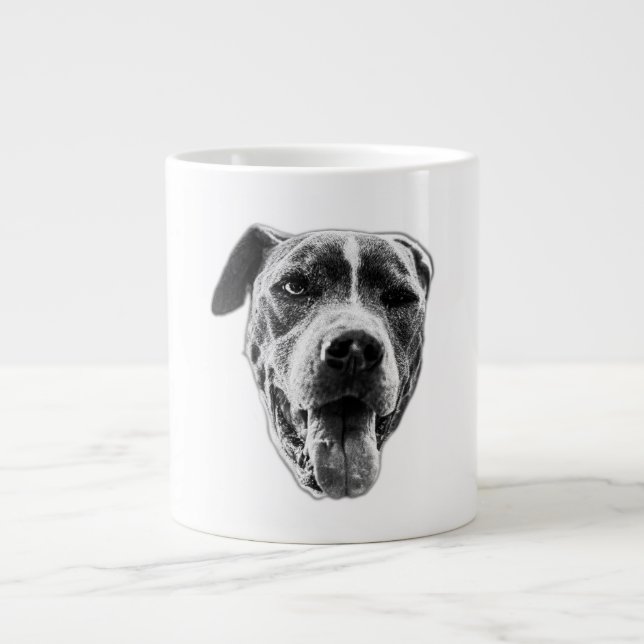 Cheerful Wink Pitbull Mix—Close Ansikte Jumbo Mugg (Framsidan)