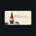 Cheerful Winter Gnome in Red Hat Adressetikett<br><div class="desc">En charmerande illustration av en festlig gnom klädd i en pulserande röd hatt och jackar,  som står i ett serensnöslandskap. Gomens långa vita skägg och visknäsa når ut under hösten,  postig hatt,  vilket framkallar en känsla av helgdag glädje och nordisk folklore.</div>