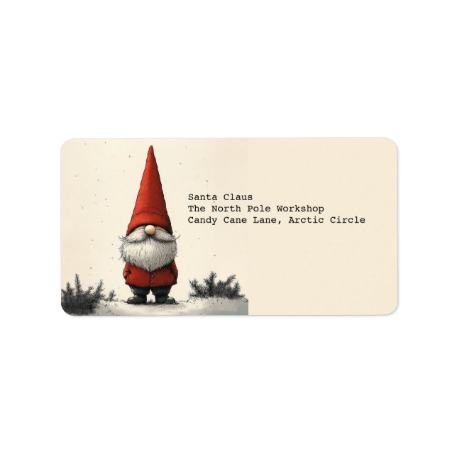 Cheerful Winter Gnome in Red Hat Adressetikett (Framsidan)
