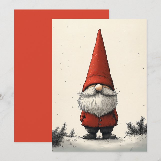 Cheerful Winter Gnome in Red Hat Inbjudningar (Fram/baksida)
