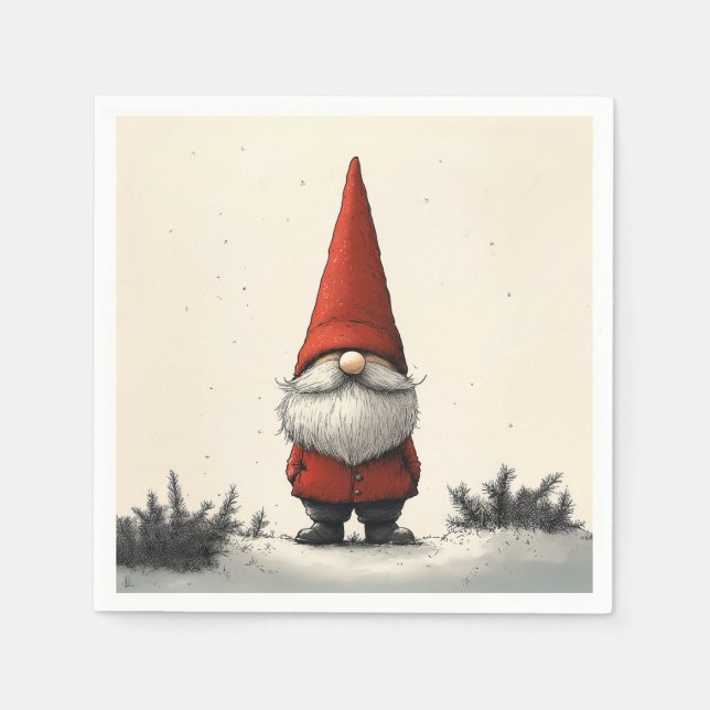 Cheerful Winter Gnome in Red Hat Pappersservett (Framsidan)