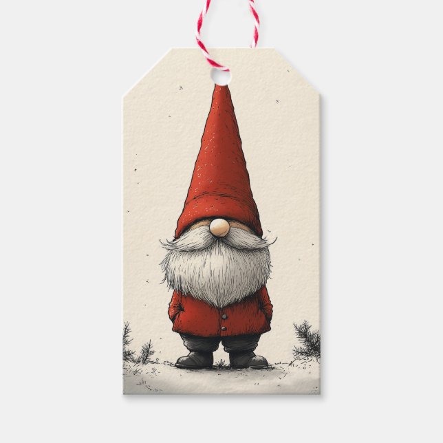 Cheerful Winter Gnome in Red Hat Presentetikett (Framsidan)