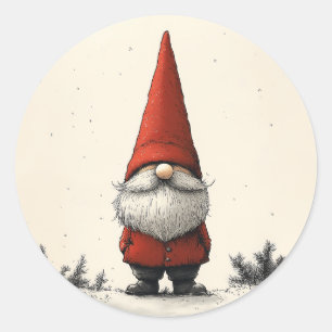 Cheerful Winter Gnome in Red Hat Runt Klistermärke
