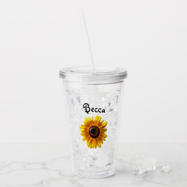 Cheerful Yellow Sunflower with Bee Personalized Take Away Mugg (Framsida Ice)