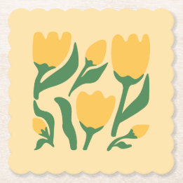 Cheerful Yellow Tulips Paper Coaster Underlägg Papper