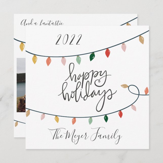 Cheerfull Glad helg jul, Ljus 3 Photo Julkort (Fram/baksida)