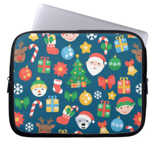 Cheerfull jul Mönster på Blue Laptop Sleeve