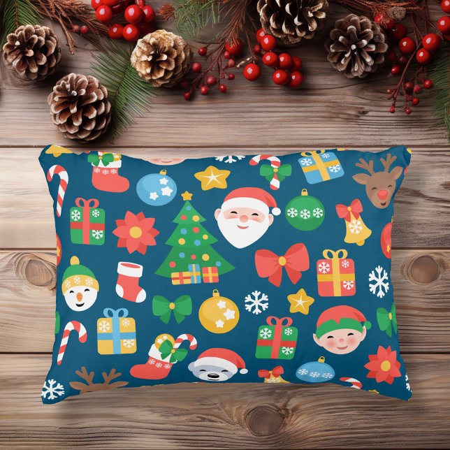Cheerfull jul Mönster på Blue Prydnadskudde (Skapare uppladdad)