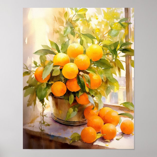 Cheerfull Orange Träd i Pot Poster (Framsidan)