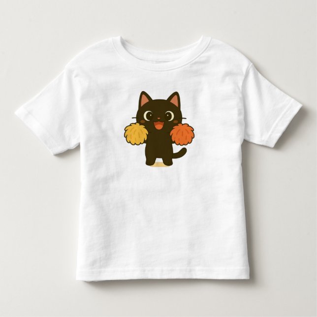 Cheering Black Cat T Shirt (Framsida)
