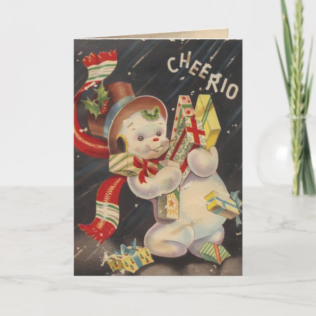 "Cheerio" Vintage Snowpeople Helgkort (Framsida)