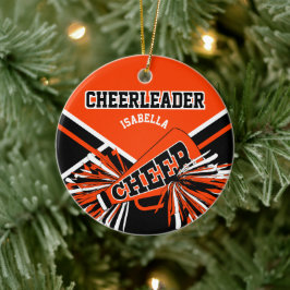 Cheerlead 2 📣 💖 - Orange, svartvitt Julgransprydnad Keramik