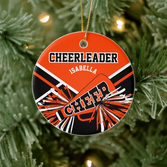 Cheerlead 2 📣 💖 - Orange, svartvitt Julgransprydnad Keramik (Träd)