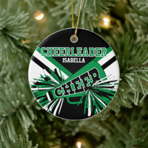 Cheerlead 2S 📣 💖 - Grönt, svartvitt Julgransprydnad Keramik