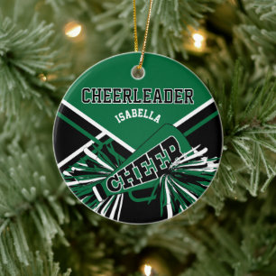 Cheerlead 2S 📣 💖 - Mörk grönt, svart och vit Julgransprydnad Keramik