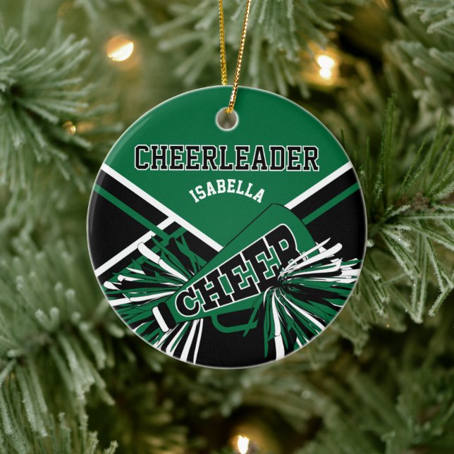 Cheerlead 2S 📣 💖 - Mörk grönt, svart och vit Julgransprydnad Keramik (Träd)