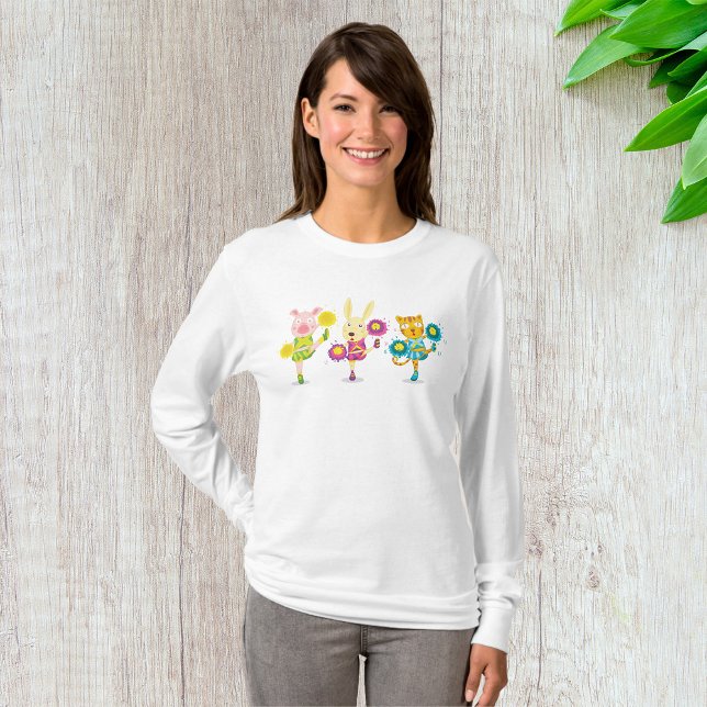 Cheerlead Animal Trio Gris Bunny och Cat T Shirt (Skapare uppladdad)