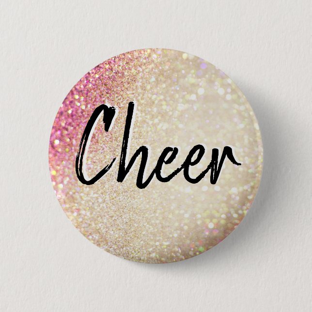 Cheerlead Faux Guld och Rosa Glitter Knapp (Framsida)