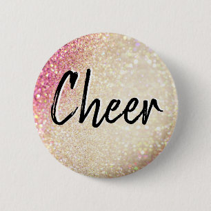 Cheerlead Faux Guld och Rosa Glitter Knapp
