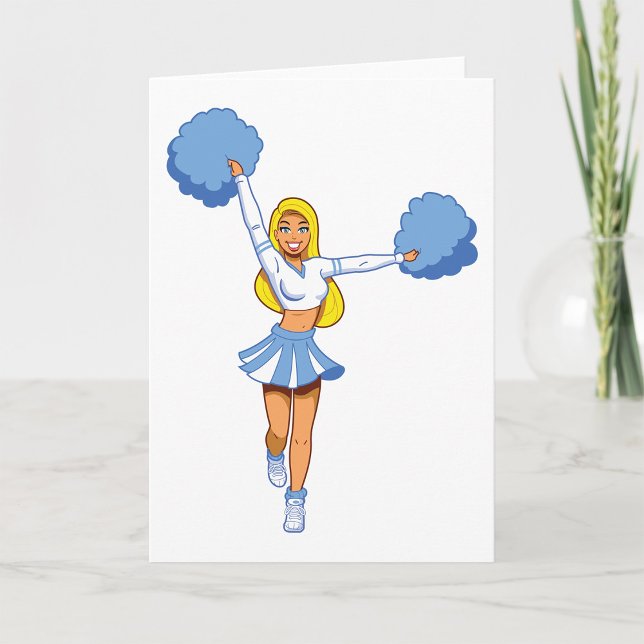 Cheerlead med blå pom-pumpar kort (Skapare uppladdad)