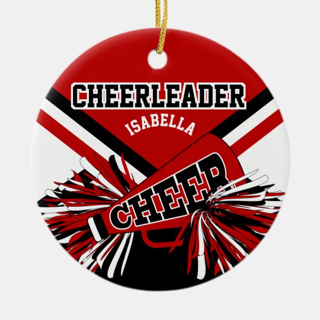 Cheerlead 📣 - Mörk Red, Black and White Julgransprydnad Keramik (Framsidan)
