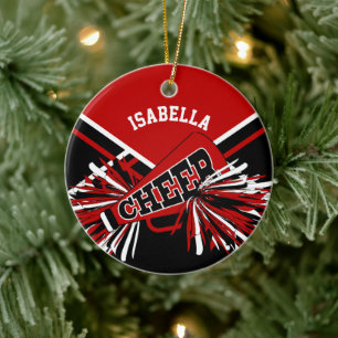 Cheerlead 📣 Mörk Red, Black and White Julgransprydnad Keramik
