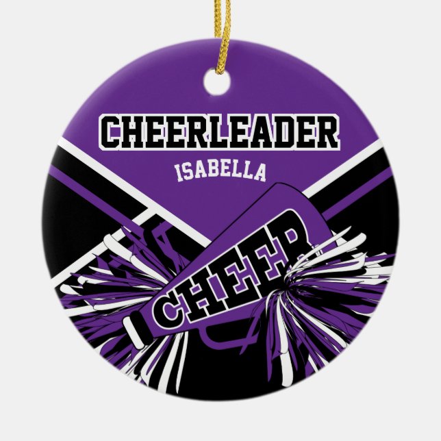 CheerLeader 2 📣 💖 - Lila, svartvitt Julgransprydnad Keramik (Framsidan)