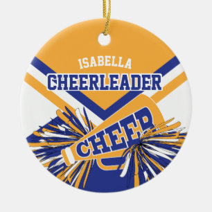 Cheerleader 2 📣 💖- Mörk blått, Guld, vit Julgransprydnad Keramik