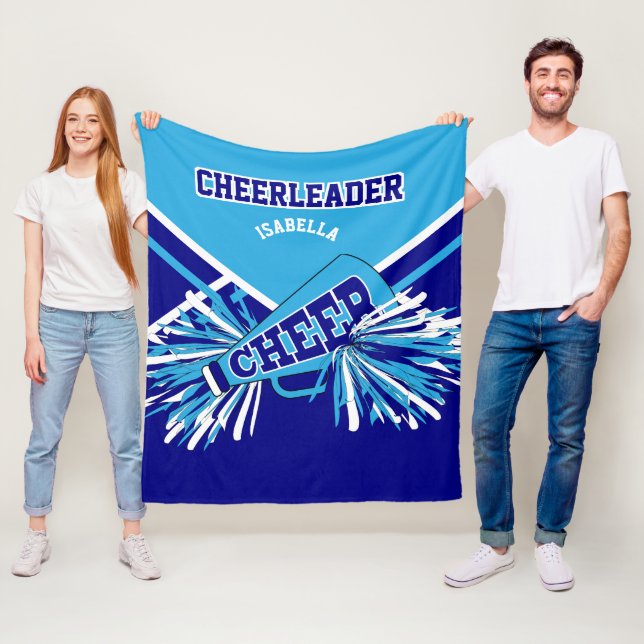 📣 CheerLeader Baby blue, Blue & White Fleecefilt (På plats)