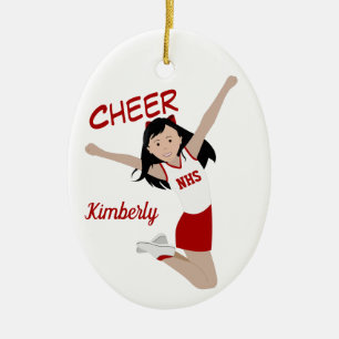 Cheerleader Black Hair Red & White Julgransprydnad Keramik