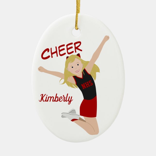 Cheerleader Blonde Black & Red Julgransprydnad Keramik (Framsidan)