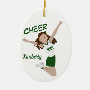 Cheerleader Brunette Grönt & White Julgransprydnad Keramik